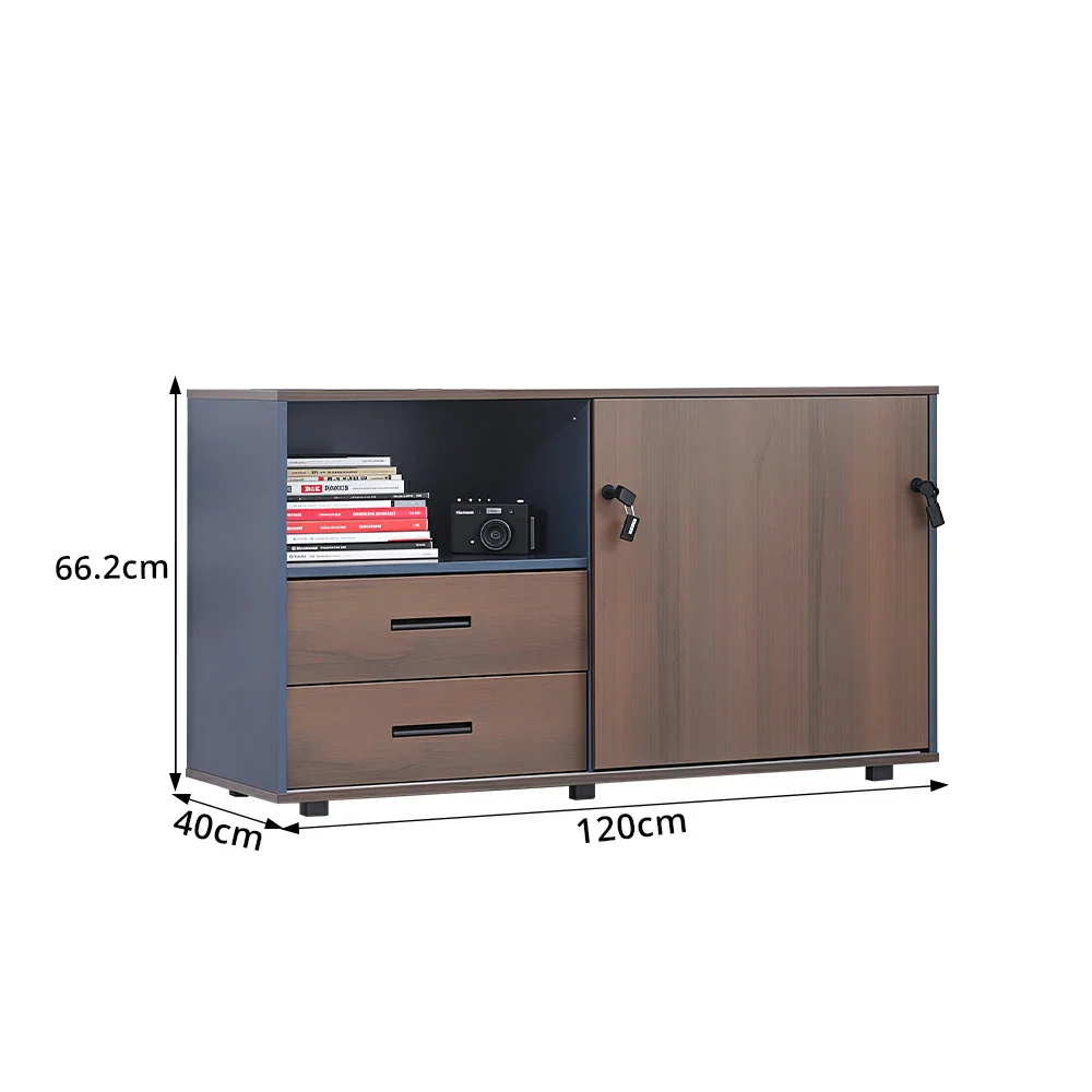 LIVARA Office Storage Cabinet - Left Door 2 Drawers Display Shelf for Workspace - Grey - Image 7