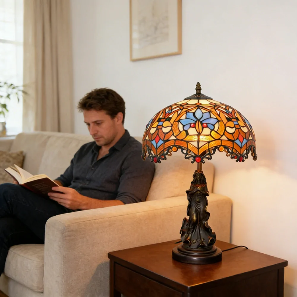 LIVARA European Vintage Heart Bead Style Stained Glass Table Lamp Sculpture Base Handcrafted Artistic Design Suitable for Bedroom Living Room Bedside - Image 5
