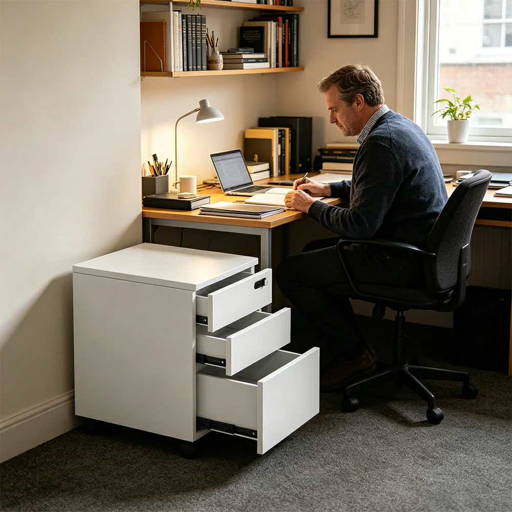 LIVARA 3 Drawer Mobile Filing Cabinet with Casters for Home Office - Classic White - Image 6