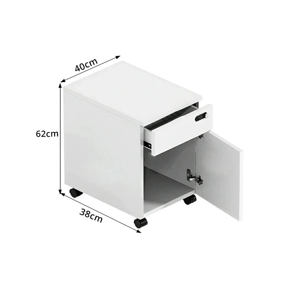 LIVARA 1 Door 1 Drawer Mobile Storage Cabinet for Home Office - Classic White - Image 7