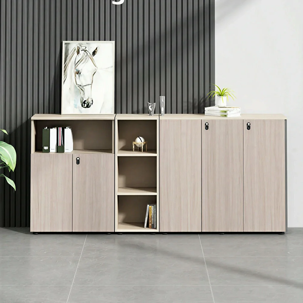 LIVARA Lockable Office Storage Cabinet Multi-Compartment File Cabinet for Home Office - Oak - Image 2