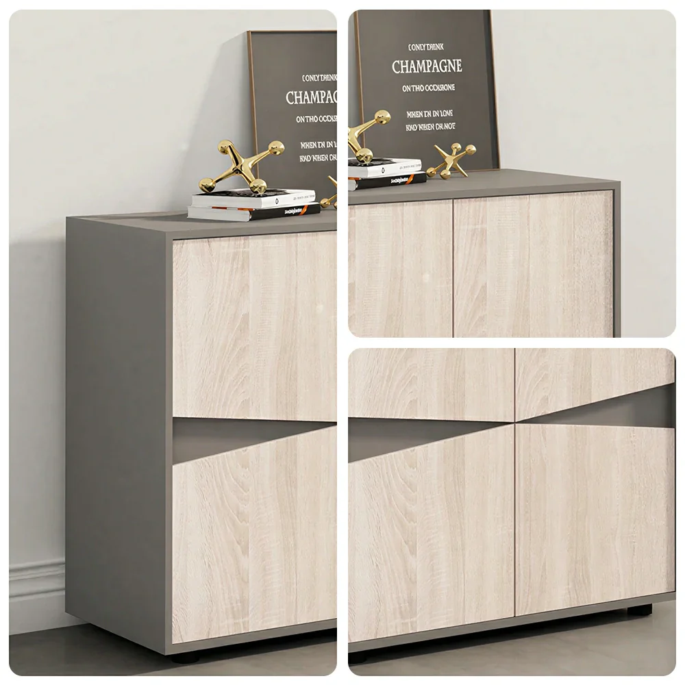 LIVARA 4 Door Office Storage Cabinet Compact File Cabinet for Home Office - Oak Grey - Image 3