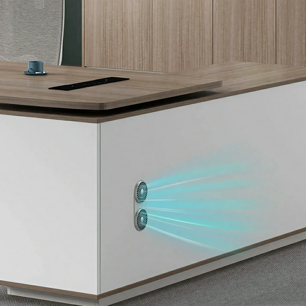 LIVARA 1.8m Office Desk - Side Cabinet Storage & Power Outlet for Office - Light Wood - Image 3