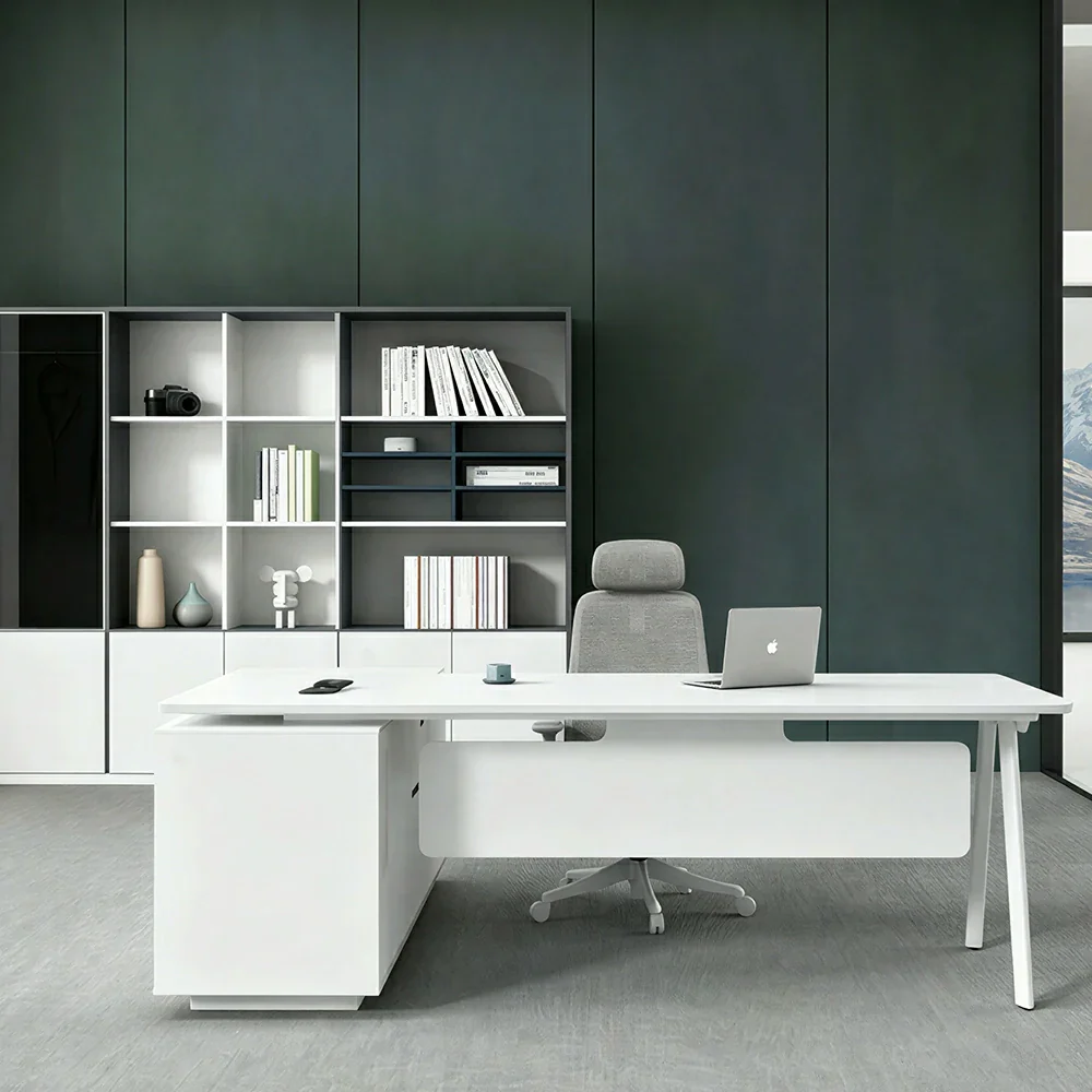 LIVARA 1.8m Executive Office Desk - Modern Manager Workstation with Side Cabinet - White - Image 2