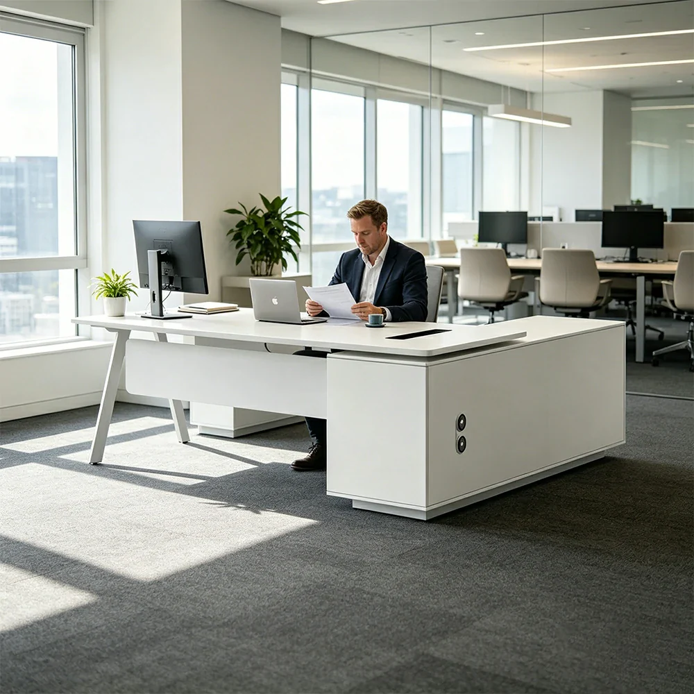LIVARA 1.8m Executive Office Desk - Modern Manager Workstation with Side Cabinet - White - Image 7
