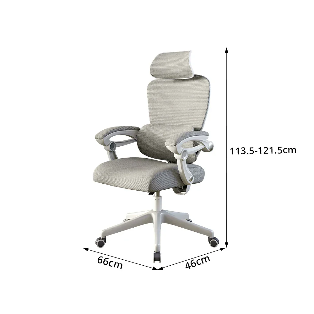 LIVARA White Frame Ergonomic Office Chair Grey Fabric Executive Mesh Desk Chair Modern Adjustable Swivel Office Seating No Footrest - Grey - Image 7