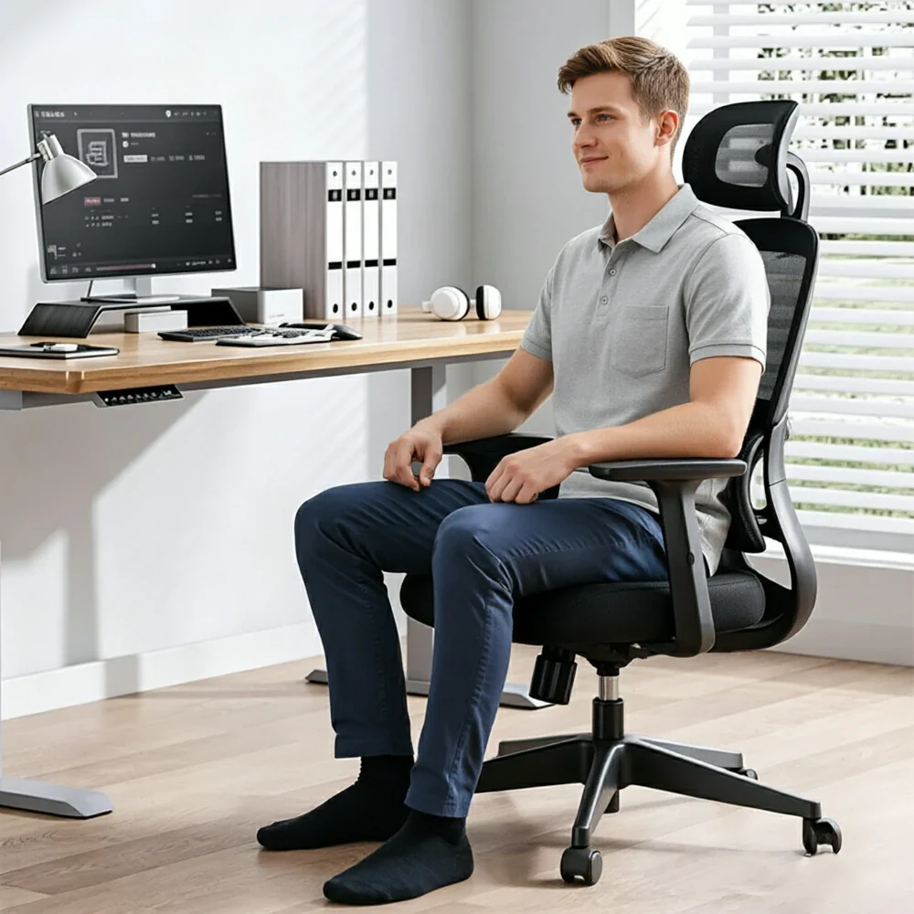 LIVARA Ergonomic High Back Office Chair Mesh Executive Adjustable Desk Chair with Headrest Armrest Swivel Task Chair - Black - Image 6