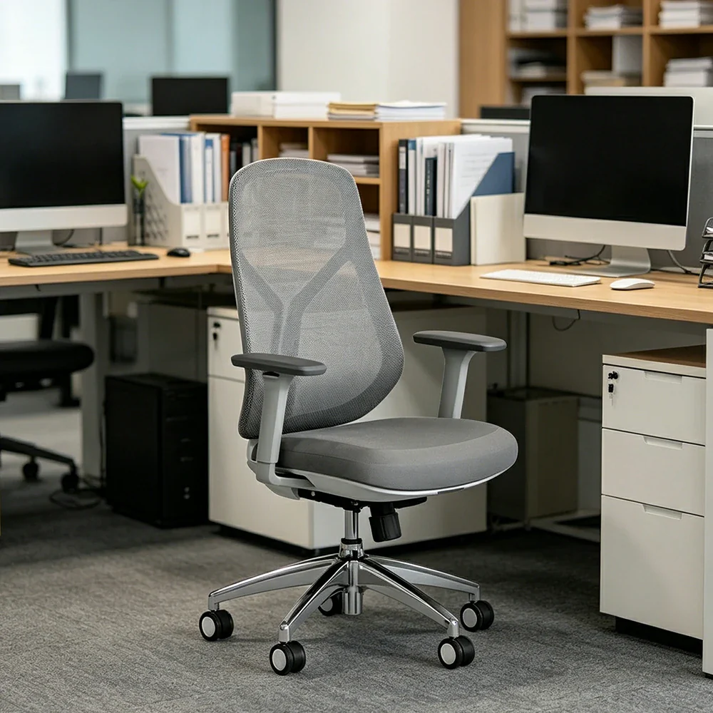 LIVARA Ergonomic Mesh Office Chair 3D Armrests Multi Lock Reclining Desk Chair Chrome Base for Home Office - Grey - Image 5