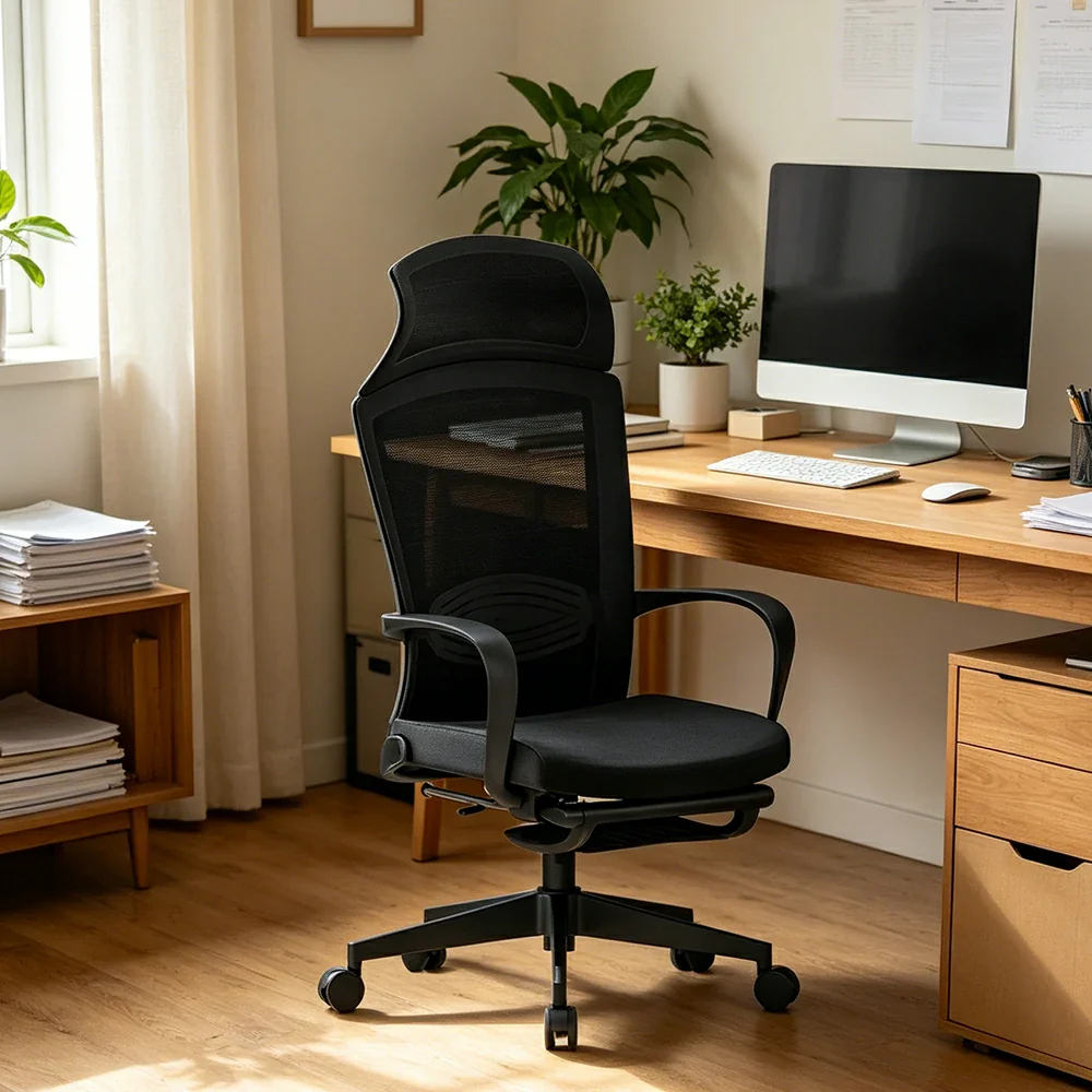 LIVARA Ergonomic Mesh Office Chair High Back Computer Chair with Adjustable Headrest Nylon Base for Workspace - Black - Image 4