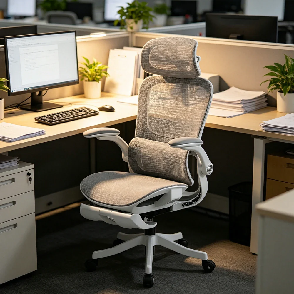 LIVARA P2 Pro+ Ergonomic Mesh Office Chair 4D Headrest Reclining Chair with Footrest Adjustable Armrests - White - Image 4