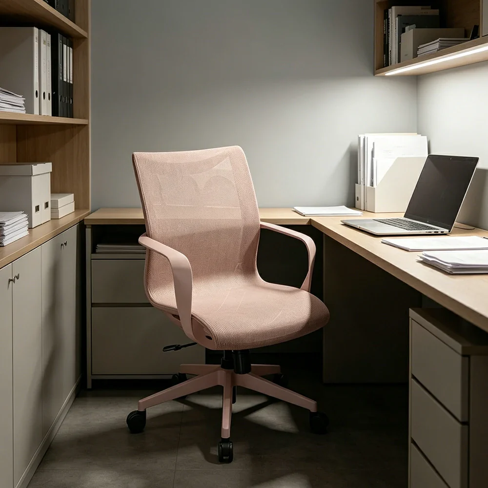 LIVARA  Modern Ergonomic Mesh Office Chair S-Shaped Backrest Comfortable Computer Chair for Workspace - Pink - Image 4