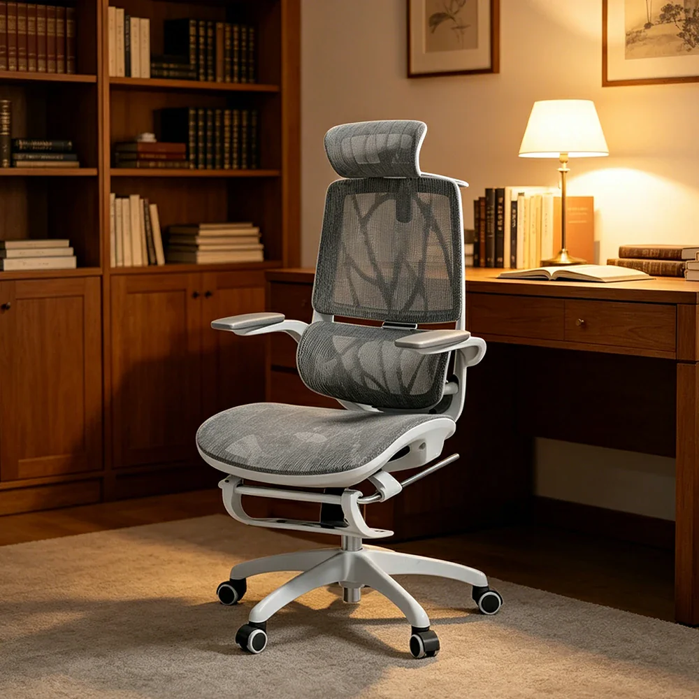 LIVARA Ergonomic Mesh Office Chair Reclining Chair with Footrest 4D Armrests Lumbar Support - Grey - Image 5