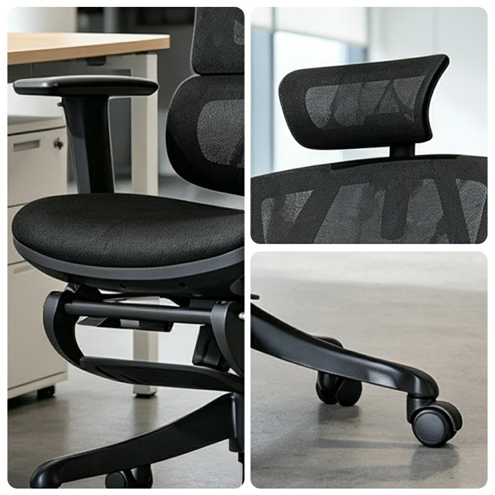 LIVARA Ergonomic Office Chair Adjustable Backrest Footrest High Back Mesh Chair with Nylon Base for Home Office - Black - Image 3