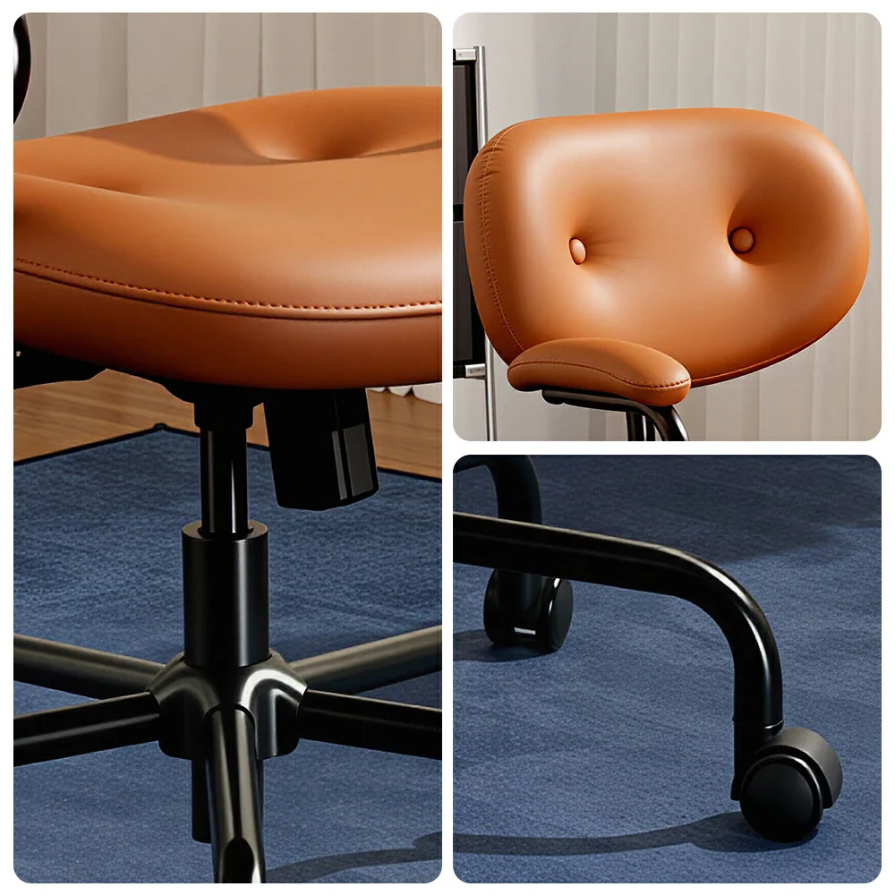 LIVARA  Modern Upholstered Office Chair Comfortable Swivel Chair with Armrests for Study Room Workspace - Brown - Image 3