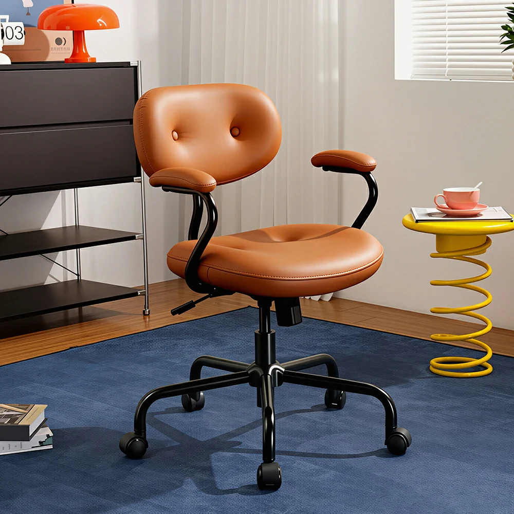 LIVARA  Modern Upholstered Office Chair Comfortable Swivel Chair with Armrests for Study Room Workspace - Brown - Image 4