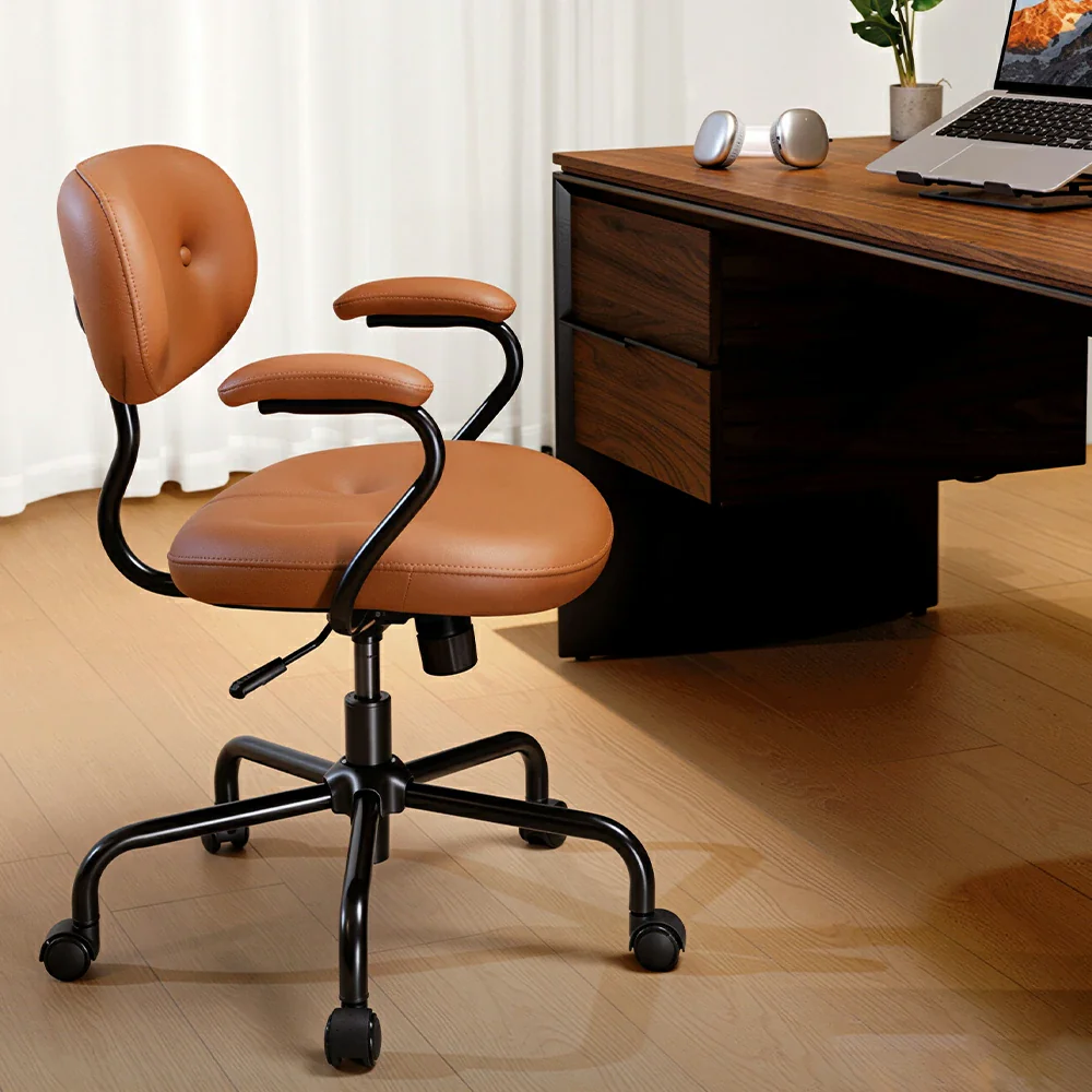 LIVARA  Modern Upholstered Office Chair Comfortable Swivel Chair with Armrests for Study Room Workspace - Brown - Image 5