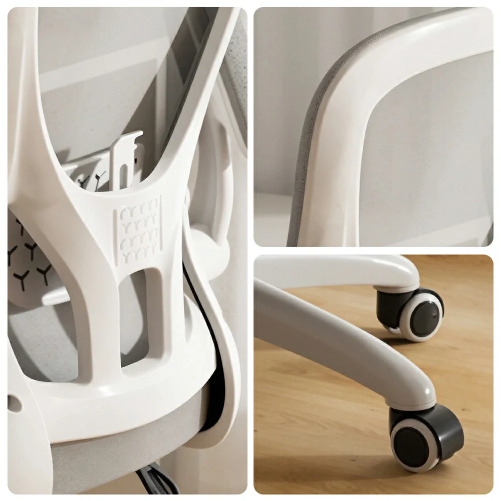 LIVARA Modern Ergonomic Mesh Office Chair Sponge Cushion Flip Armrests Adjustable Reclining Chair - Grey White - Image 3