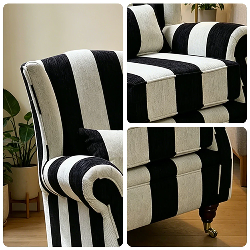 LIVARA Vintage Single Sofa Chair with High Back and High-density Sponge Cushion for Living Room Study and Bedroom - Black&White - Image 3