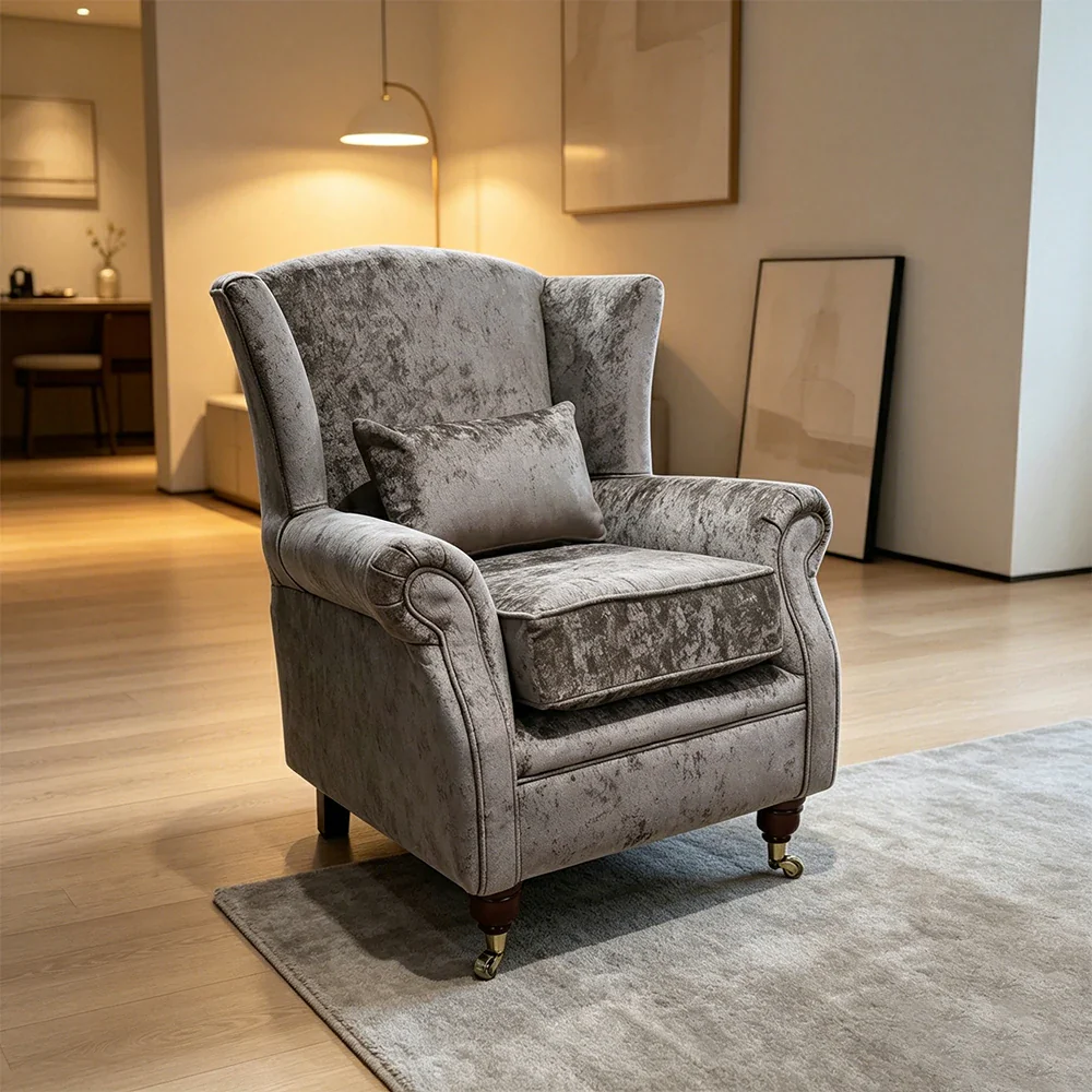 LIVARA Vintage Single Sofa Chair with High Back and High-density Sponge Cushion for Living Room Study and Bedroom - Grey - Image 2
