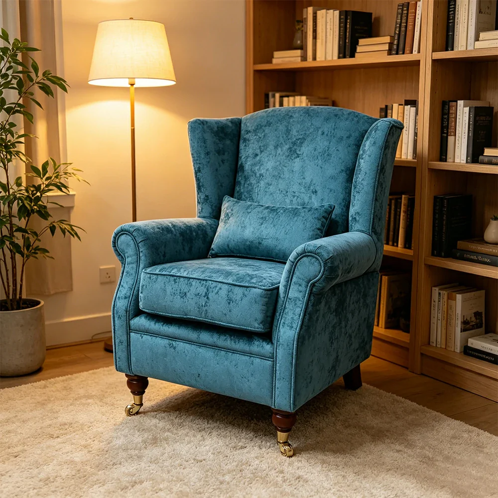 LIVARA Vintage Single Sofa Chair with High Back and High-density Sponge Cushion for Living Room Study and Bedroom - Blue - Image 4