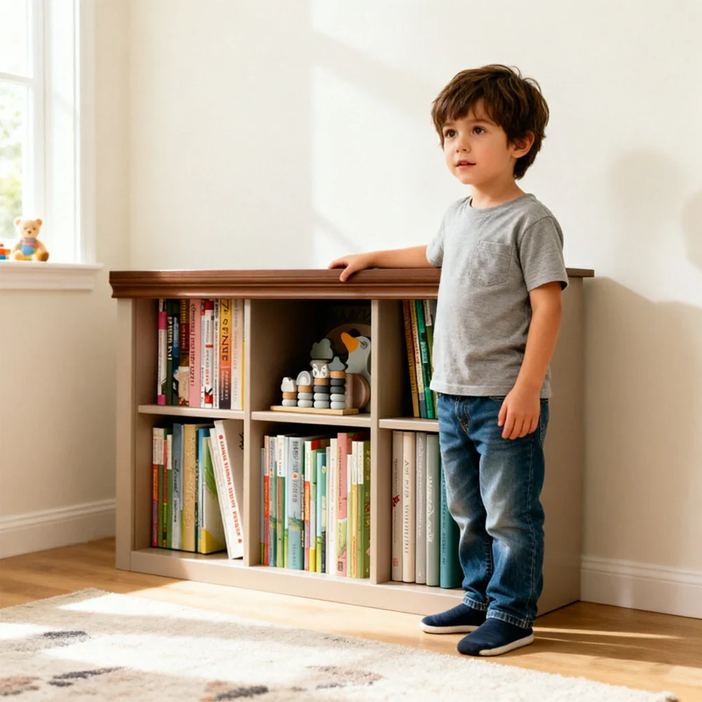 LIVARA 3-Column Solid Wood Storage Bookcase with Open Shelves and Spacious Desktop for Kids Room and Study - Image 6
