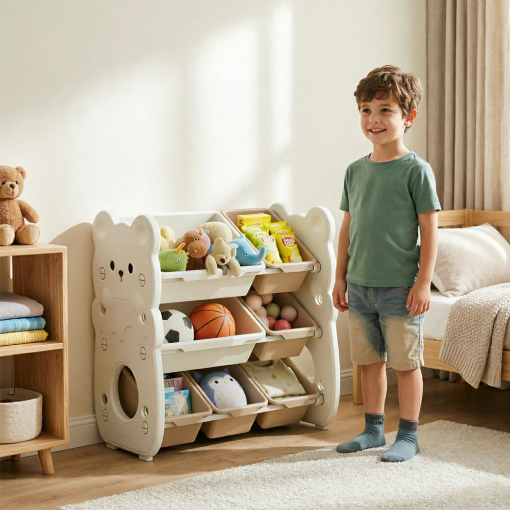 LIVARA Kids Toy Storage Rack with Dual Storage Modes and HDPE Material 64.5cm for Kids Room and Playroom - White - Image 7