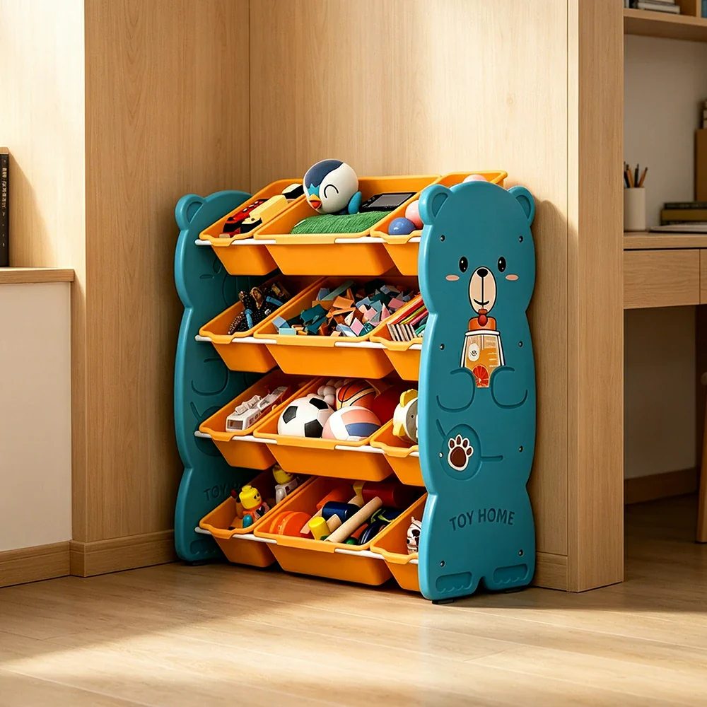 LIVARA Kids Toy Storage Rack with Multi-Zone Bins and Anti-Drop Design Hug Bear Theme 83cm for Kids Room and Playroom - Blue - Image 5