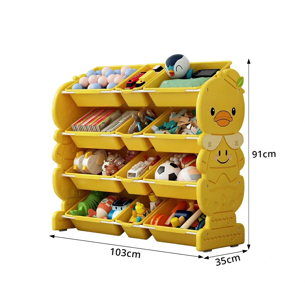 LIVARA Kids Toy Storage Rack with Multi-Zone Bins and Anti-Drop Design Yellow Duck Theme 103cm for Kids Room and Playroom - Yellow - Image 8