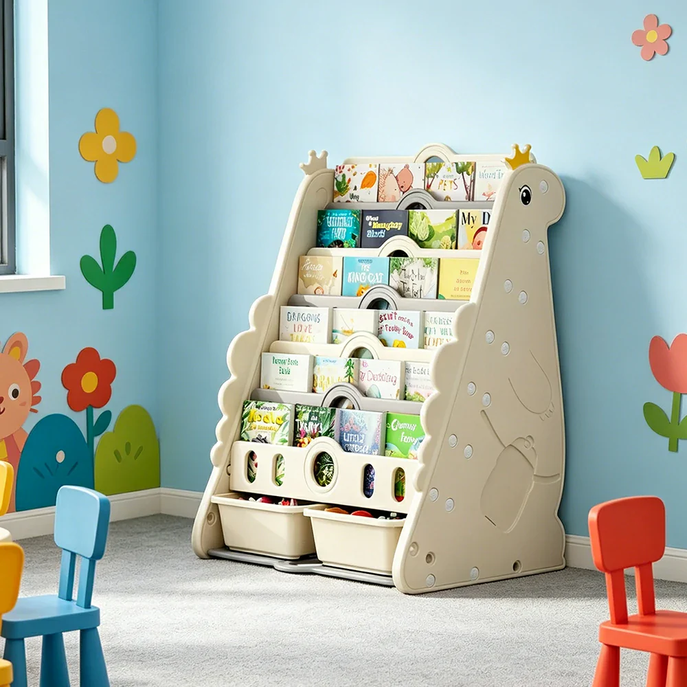 LIVARA Kids Picture Book Storage Rack with 7-Tier Storage and Large Book Slots for Kids Room and Reading Corner - White - Image 2