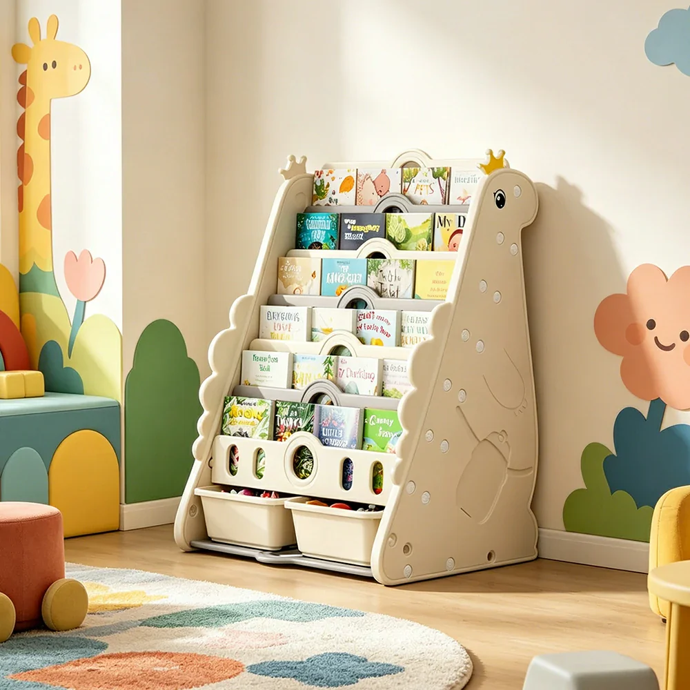 LIVARA Kids Picture Book Storage Rack with 7-Tier Storage and Large Book Slots for Kids Room and Reading Corner - White - Image 3