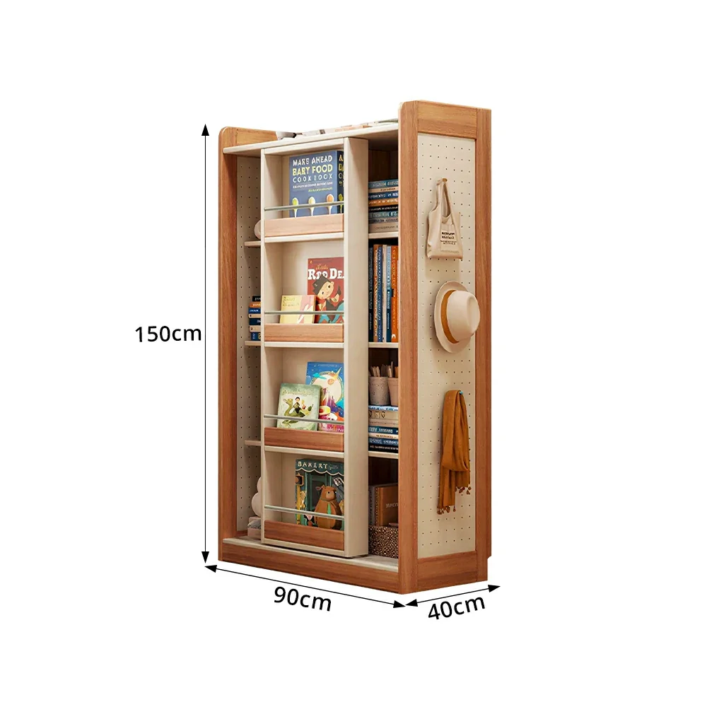LIVARA Kids Sliding Door Bookcase Solid Wood Frame Rounded Anti-Tip 4-Tier Storage for Kids Room Reading Corner - Image 7