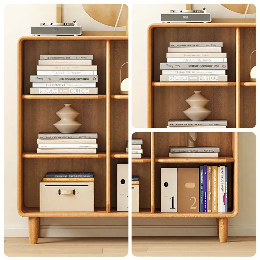 LIVARA Open Solid Wood Bookcase Natural Timber Adjustable Shelves Rounded Design 2-Column for Living Room Study Reading Area - Wood - Image 3