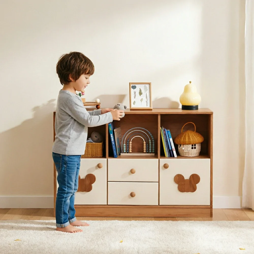 LIVARA Kids Storage Cabinet Multi-Zone Anti-Tip Solid Wood Rounded Corners for Kids Room Reading Corner Play Area - White - Image 6