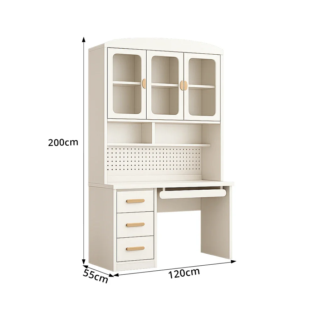 LIVARA Integrated Study Desk Bookcase - Glass Door Storage Cabinet - Kids Bedroom Learning Station - Cheese White - Image 9