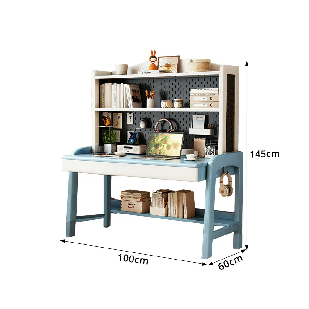 LIVARA Blue White Kids Study Desk with Pegboard Bookshelf - 3 Level Adjustable Desktop for Study Room - Blue White - Image 8