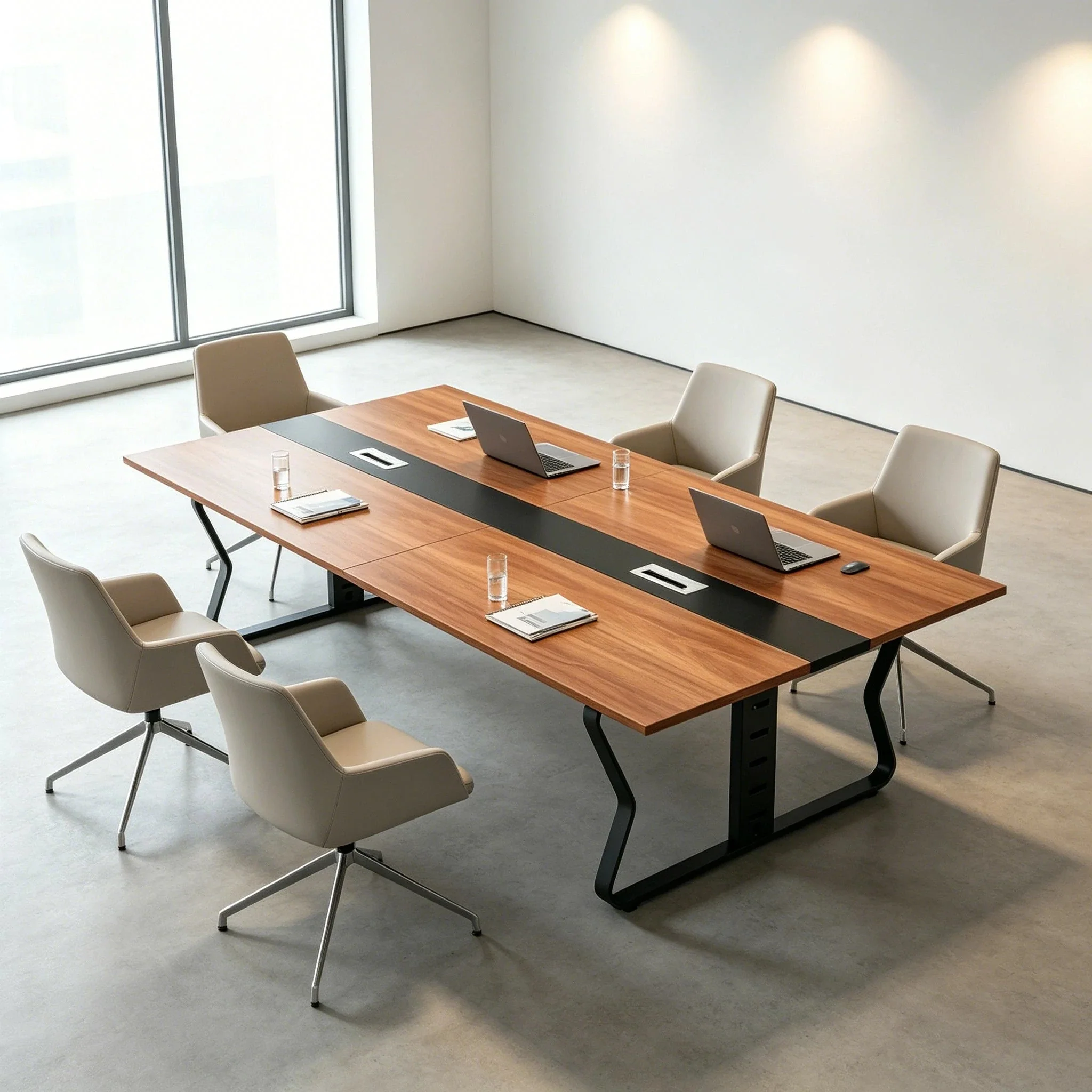 LIVARA 2.4m Conference Meeting Table Modern Executive Office Desk with Hidden Cable Management, Reinforced Steel Frame & E1 Eco Board - Wood Grain & Black Frame - Image 2