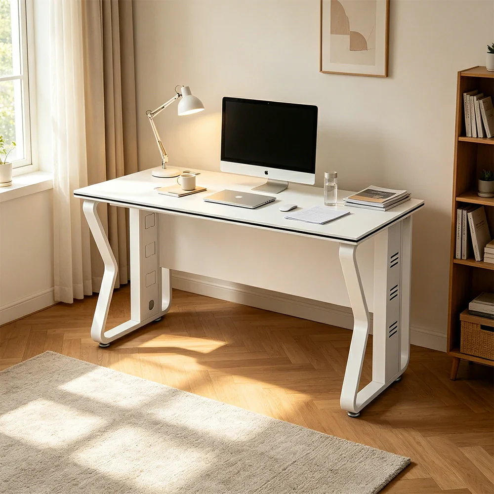 LIVARA Office Desk 120cm Single Workstation with Hidden Cable Management & Reinforced Steel Frame - White - Image 5