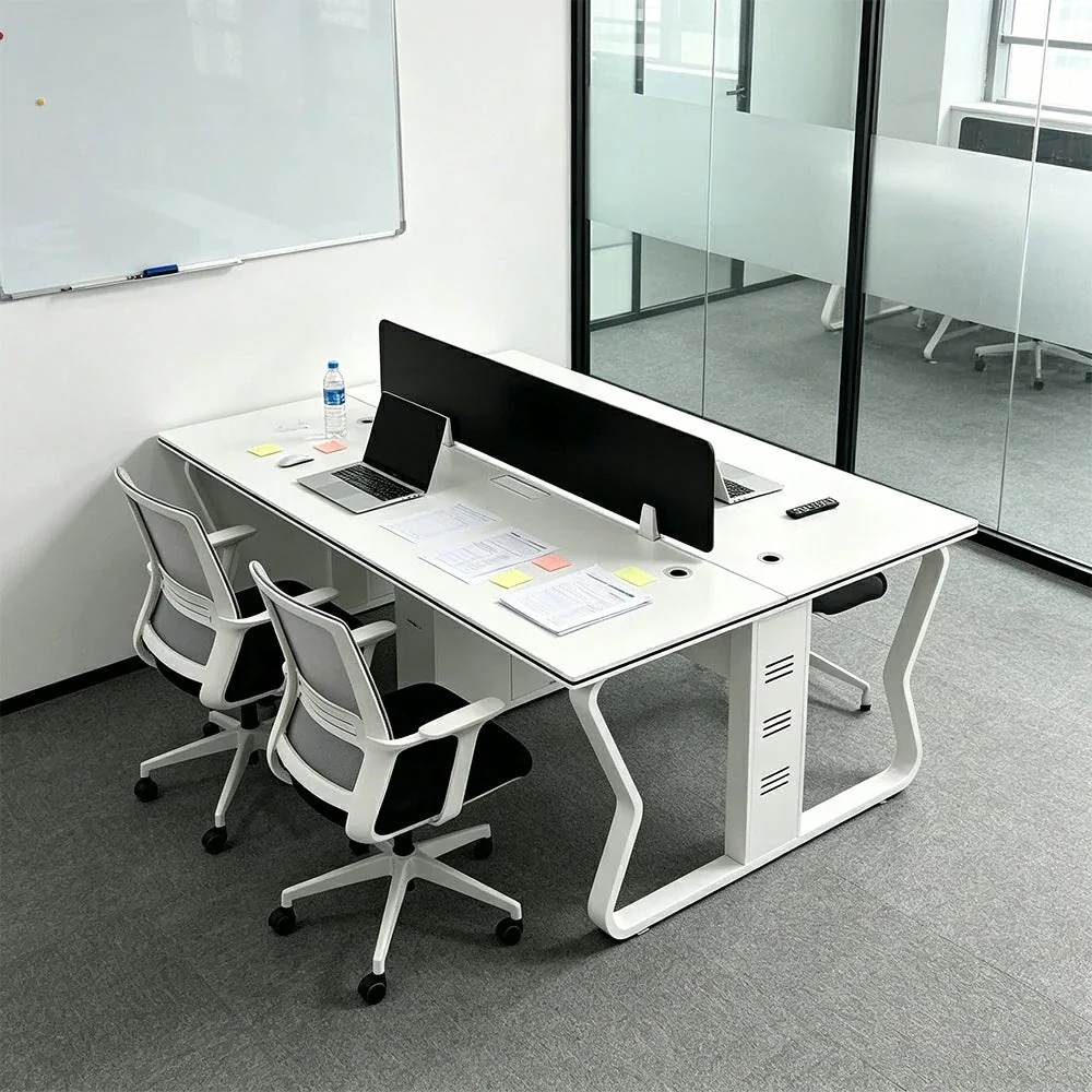 LIVARA Office Desk 120cm 2-Person Workstation with Hidden Cable Management & Reinforced Steel Frame - White - Image 2