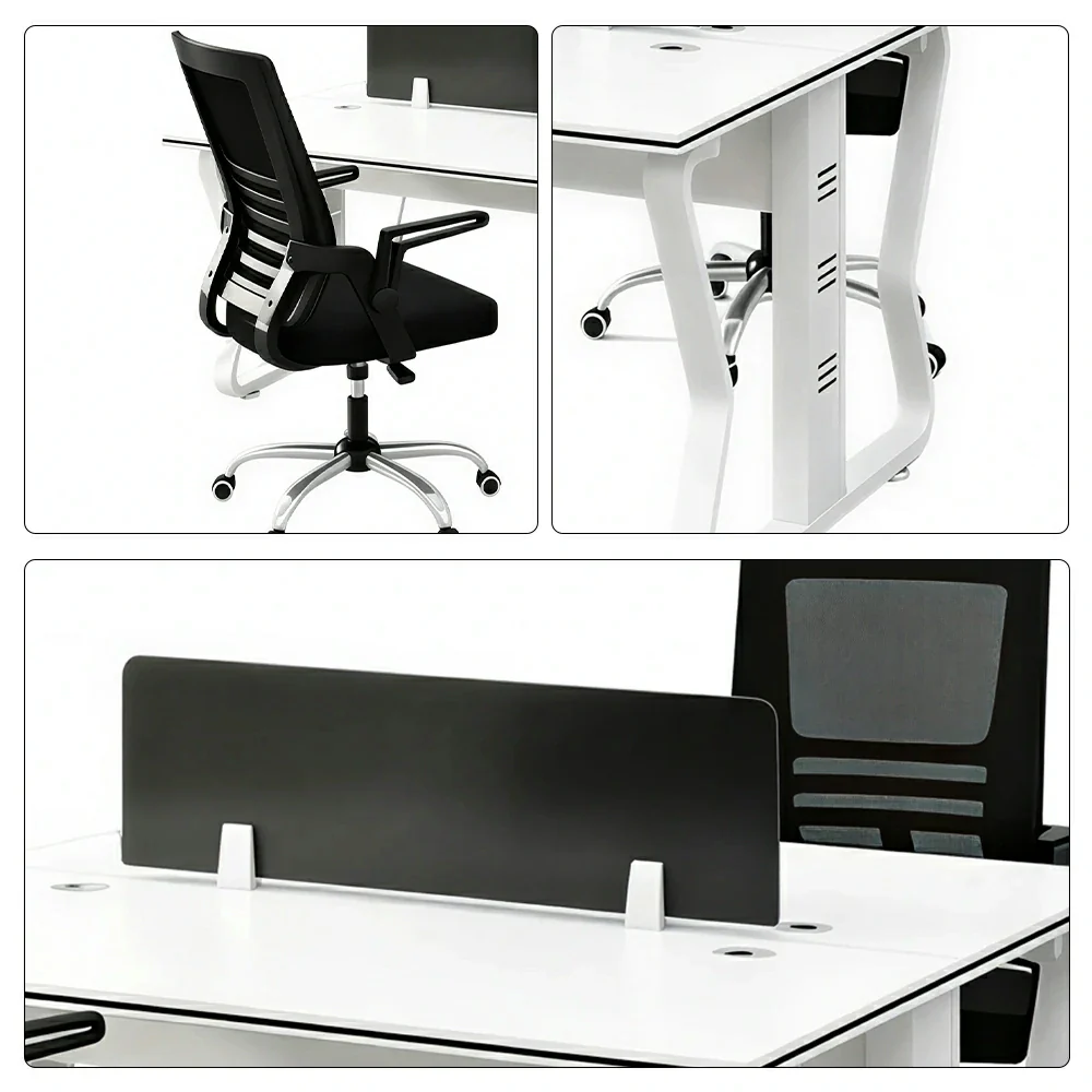 LIVARA Office Desk Set 120cm 2-Person Workstation with 2 Swivel Chairs & Hidden Cable Management - White - Image 3