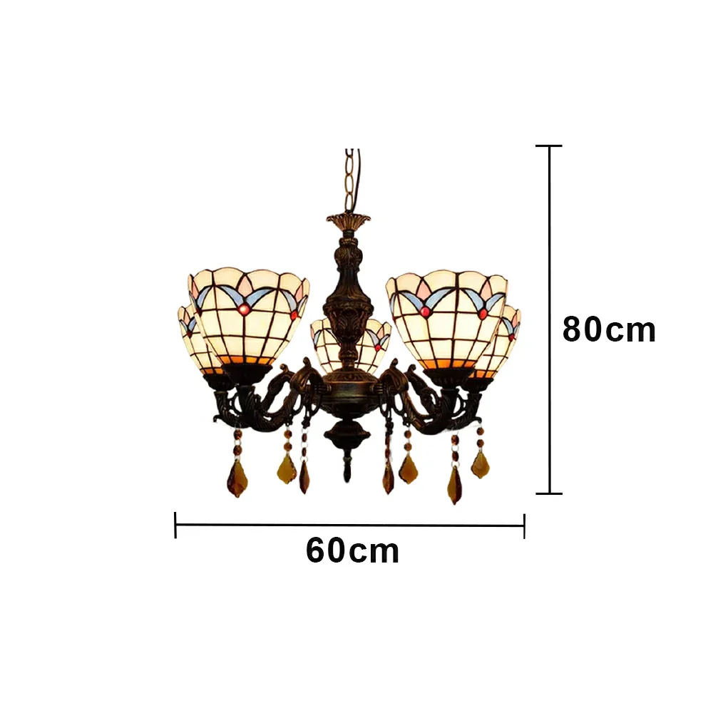 LIVARA 5-Light Stained Glass Chandelier Vintage Pendant Light Adjustable Chain 60x80cm Magnolia Flower Pattern Design for Dining Living Room - Image 6