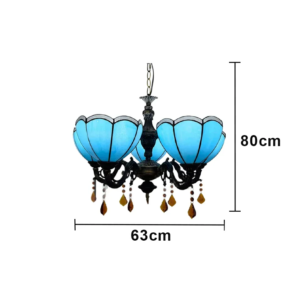 LIVARA Vintage European Stained Glass Chandelier Artistic Pendant Light 63x80cm Pattern Design for Dining Room Living Space - Blue - Image 6