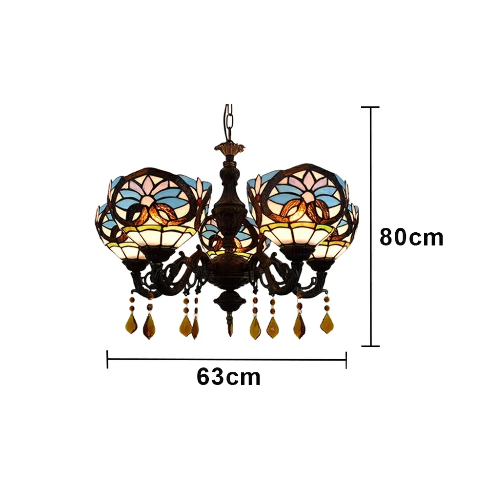 LIVARA 5-Light Stained Glass Chandelier Vintage Pendant Light Adjustable Chain 63x80cm Heart Pattern Design for Dining Living Room - Image 6