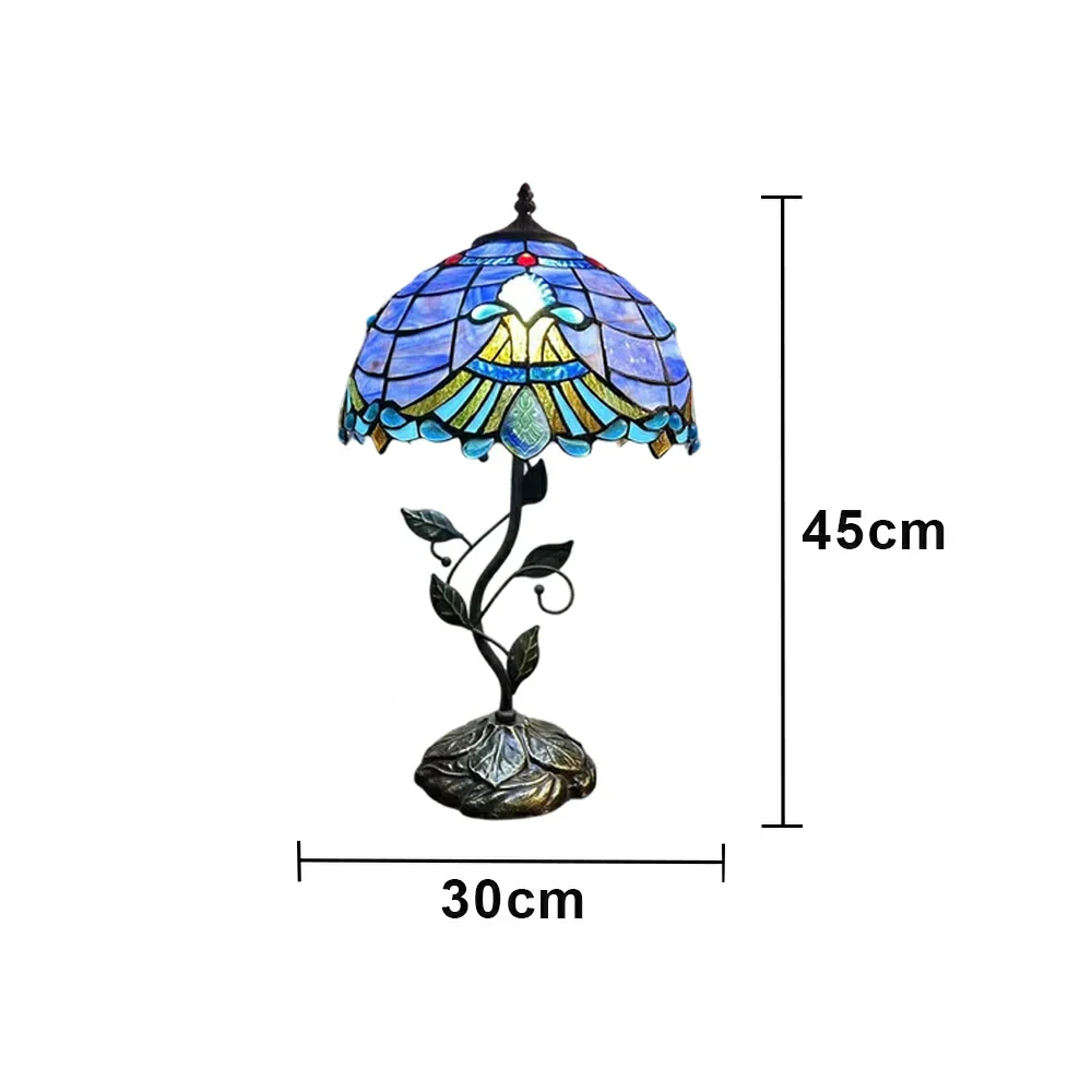 LIVARA Tiffany Stained Glass Table Lamp Pull Chain Switch 30x45cm for Bedroom Living Room Study - Blue - Image 6