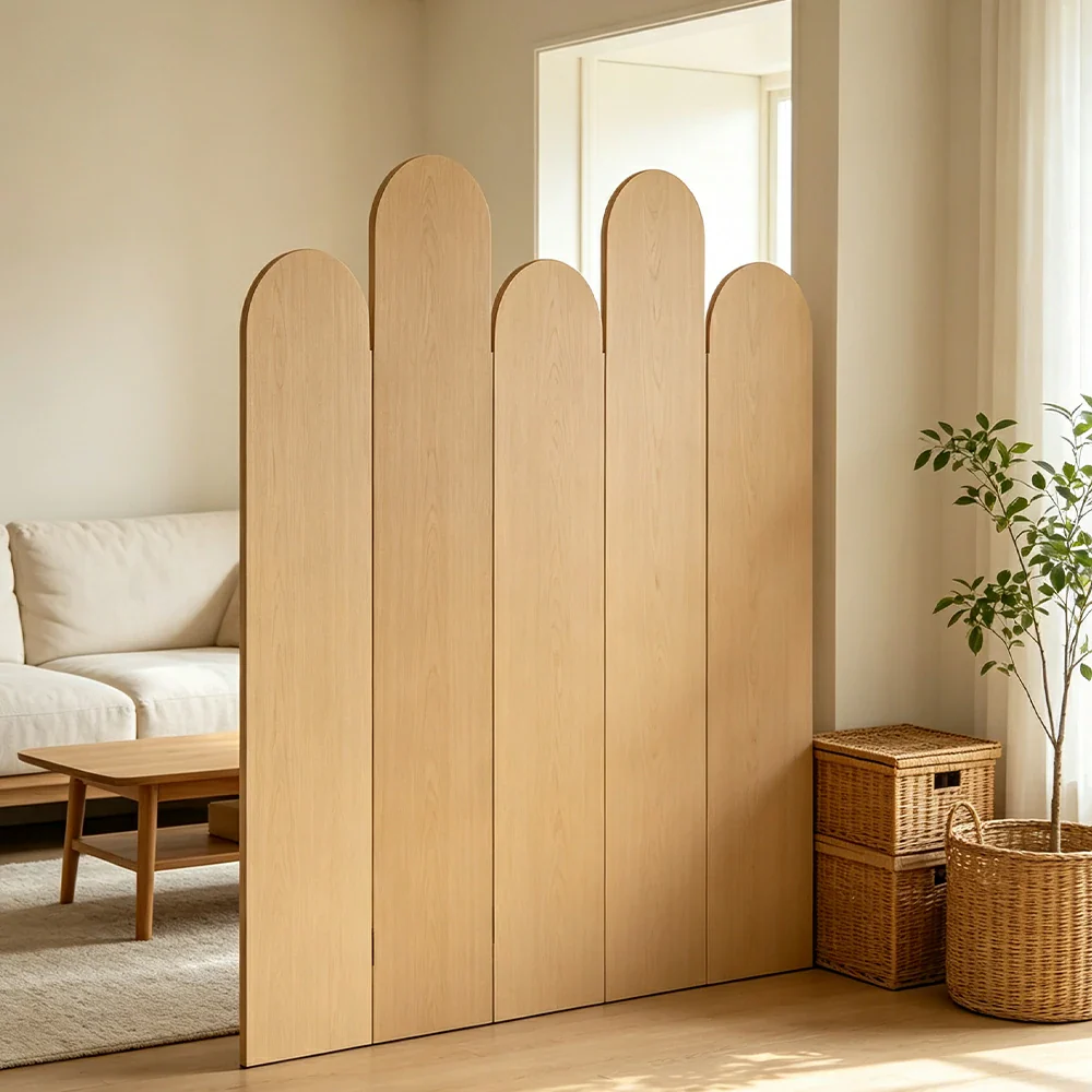 LIVARA 5 Panel Decorative Folding Screen Tall Room Divider Privacy Partition Modern Design for Living Room Bedroom Office - Beige - Image 5