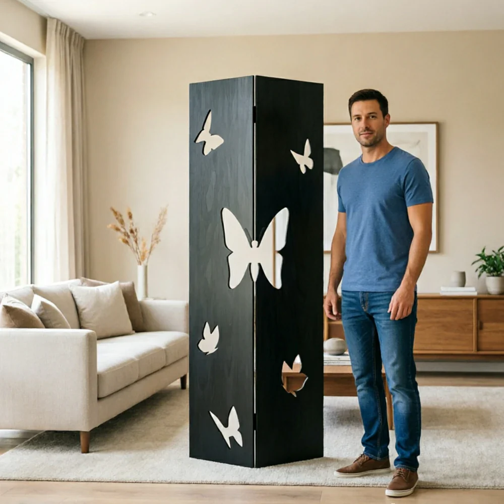 LIVARA 2 Panel Decorative Folding Screen Butterfly Cutout Design Room Divider Privacy Partition for Living Room Bedroom Office - Black - Image 6