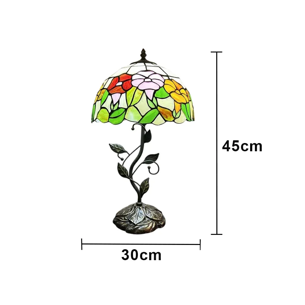 LIVARA Tiffany Stained Glass Table Lamp Pull Chain Switch 30x45cm for Bedroom Living Room Study - Orange - Image 6