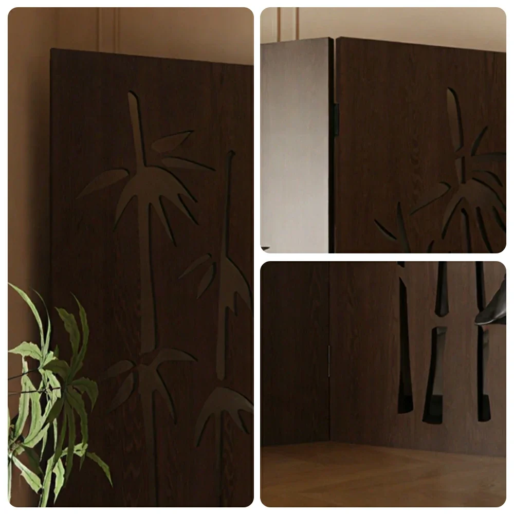 LIVARA 4 Panel Decorative Folding Screen Bamboo Cutout Design Room Divider Privacy Partition Oriental Style for Living Room Bedroom - Dark Brown - Image 3