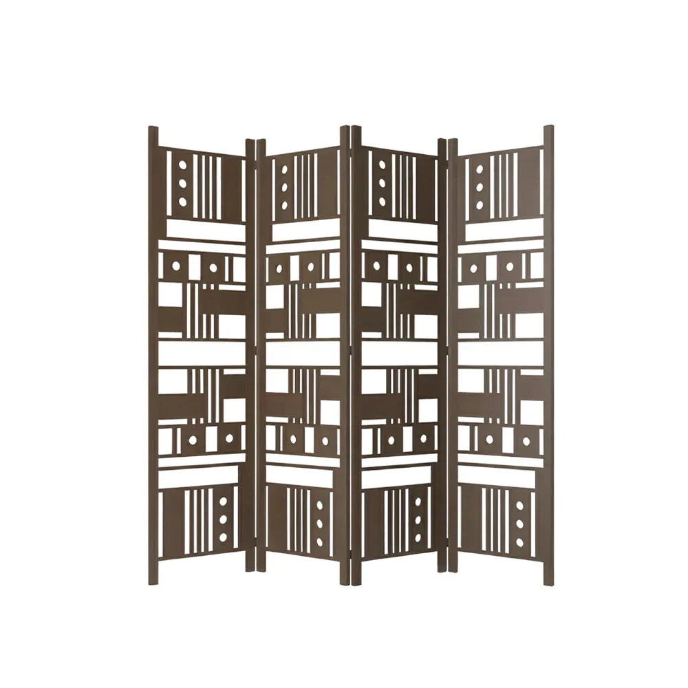 LIVARA 4 Panel Decorative Folding Screen Geometric Cutout Design Room Divider Privacy Partition Modern Art Style for Living Room Bedroom - Dark