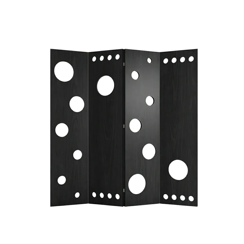 LIVARA 4 Panel Decorative Folding Screen Circle Cutout Design Room Divider Privacy Partition Modern Art Style for Living Room Bedroom - Black