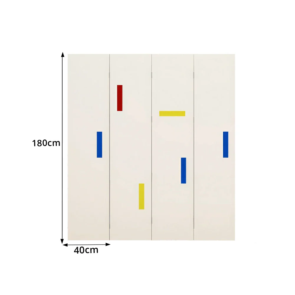 LIVARA 4 Panel Randi Decorative Folding Screen Cherry Wood Finish Modern Geometric Room Divider Privacy Partition for Living Room Bedroom - White - Image 7